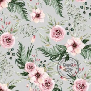 Dresówka pętelka druk cyfrowy - in the garden szary