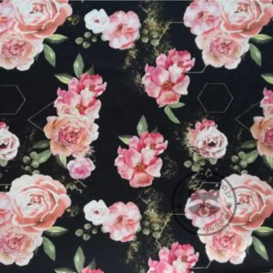 Dresówka pętelka druk cyfrowy - Kwiaty i złoty pył